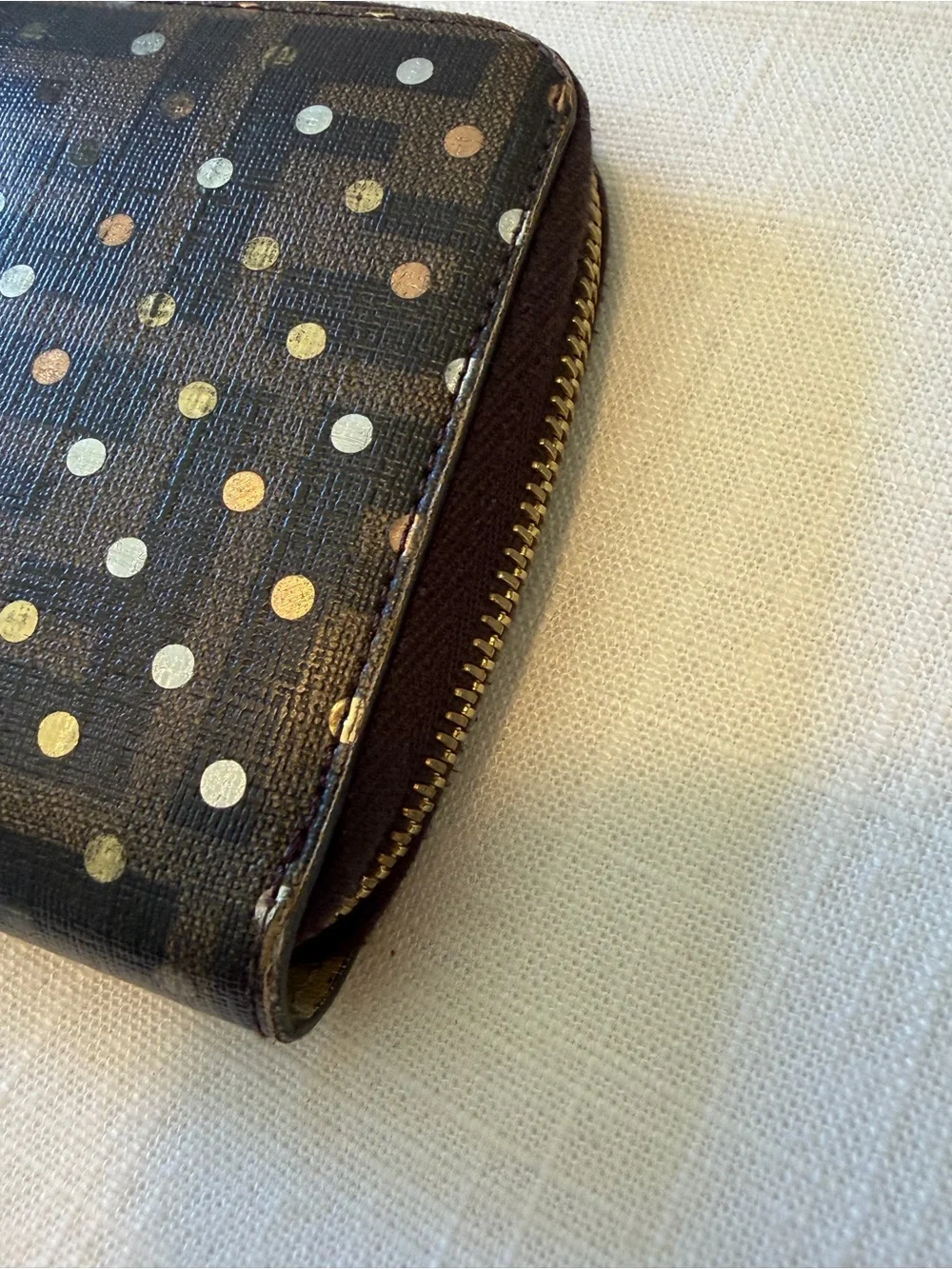 Zucca Spalmati Polka Dot Zip Around Wallet Tobacco Silver Gold